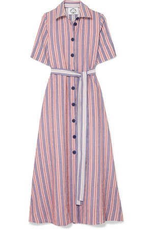 Evi Grintela | Valerie belted striped linen and cotton-blend midi dress | NET-A-PORTER.COM