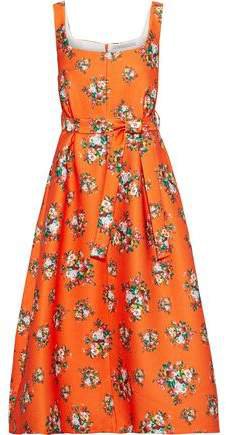 Shaina Belted Floral-print Cloque Midi Dress