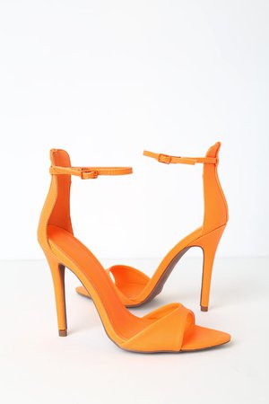 Chic Neon Orange Heels - Ankle Strap Heels - Pointed Toe Heels