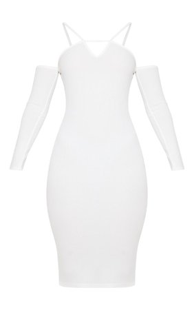 White Strap Detail Bardot Keyhole Midi Dress | PrettyLittleThing USA