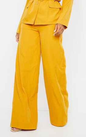 Mustard Woven Wide Leg Suit Trousers | PrettyLittleThing
