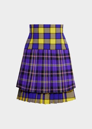 purple and yellow checkered skirt pleated kilt