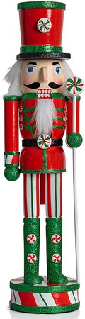 Amazon.com: Ornativity Wooden Peppermint Christmas Nutcracker - Red, White and Green Glitter Candy Themed Holiday Nut Cracker Doll Figure Toy Soldier Decorations : Home & Kitchen
