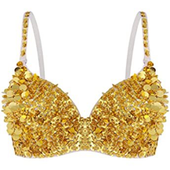 Amazon.com: Hularka Women's Tribal Glitter Sparkle Beading Padded Bra Rave Dance Belly Dancing Crop Top Gold Large: Clothing, Shoes & Jewelry