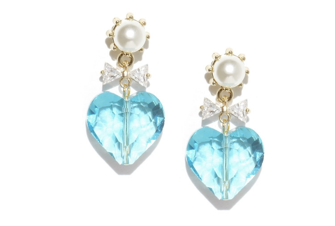 gold and light blue crystal heart earrings