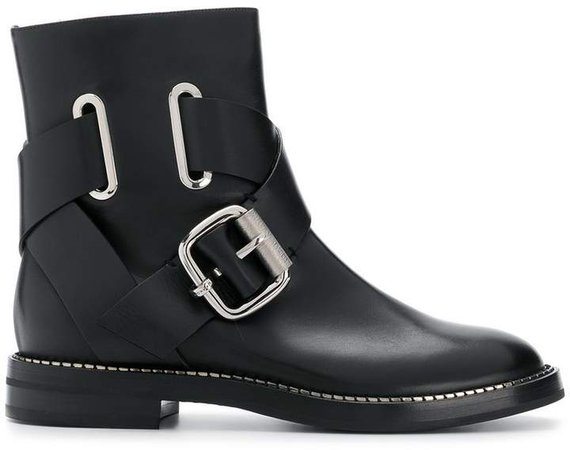 buckled cross-strap ankle boots