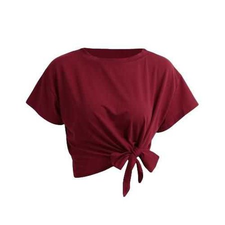 Summer Solid Tie Front O-Neck Short Sleeve Bow Women's Crop Top