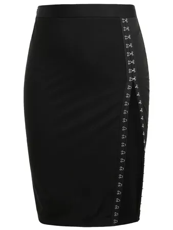 2018 Button Decorated Plus Size Fitted Skirt with Slit BLACK X In Skirts Online Store. Best Scalloped Skirt For Sale | DressLily.com