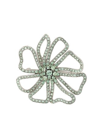 Oscar de la Renta, green & silver crystal-embellished floral brooch