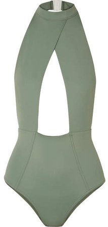 Medina - Vendetta Cutout Halterneck Swimsuit - Army green