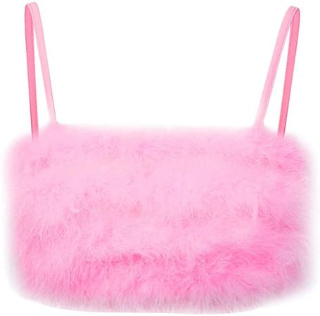 TENDYCOCO Women Tank Top Faux Fur Cami Camisole Crop Top Spaghetti Strap Top Fuzzy Sexy Pink at Amazon Women’s Clothing store