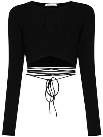 Shop black Reformation Pauline long-sleeve crop top with Express Delivery - Farfetch