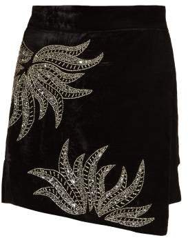 Paula Embellished Velvet Mini Skirt - Womens - Black