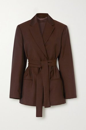 Belted Double-breasted Wool And Mohair-blend Blazer - Brown