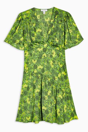 Willow Green Floral Print Angel Sleeve Mini Dress | Topshop