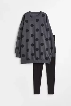 Pajama Sweatshirt and Leggings - Dark gray/dotted - Ladies | H&M US