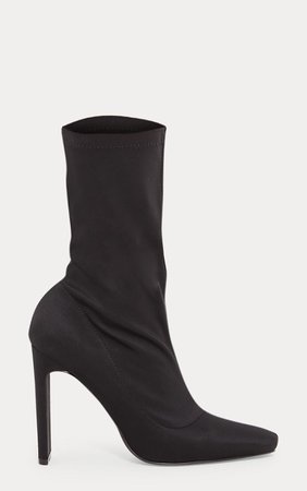 Black Flat Heel Lycra Sock Boot | PrettyLittleThing USA