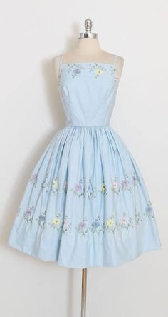 blue floral spaghetti-strap vintage 50s dress | Pinterest