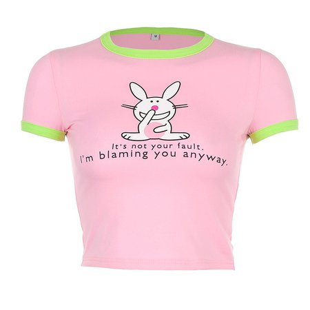 ArtSu Rabbit Print Casual Tshirts Cotton Women Fashion Korean Pink Crop Top Tee Basic T Shirt Ladies Streetwear Summer ASTS21483|T-Shirts| - AliExpress