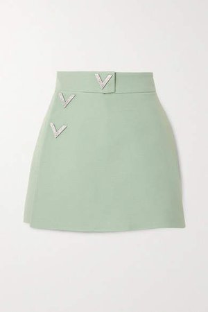 Embellished Wool And Silk-blend Crepe Shorts - Green