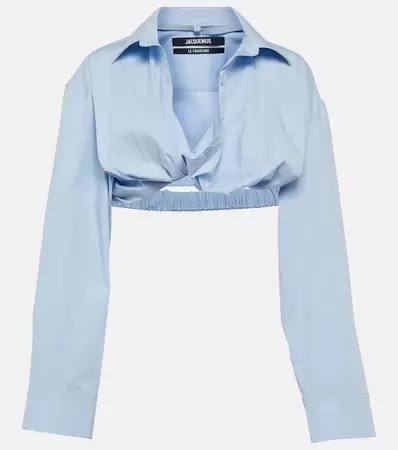 La Chemise Bahia Cotton Blend Cropped Top in Blue - Jacquemus | Mytheresa