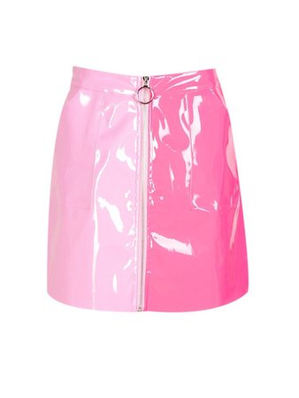 half light and half hot pink latex skirt