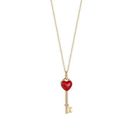 Tiffany Keys heart key charm in 18k gold with red enamel, mini. | Tiffany & Co.