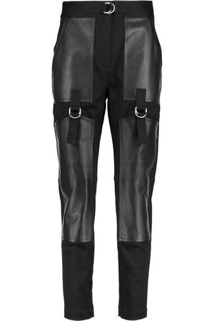 alexander wang ALEXANDER WANG Cropped Leather-Paneled Cotton-Gabardine Slim-Leg Pants | ShopLook