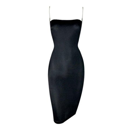 Unworn 1990's Dolce and Gabbana Black Semi-Sheer Bodycon Clear Straps Dress For Sale at 1stdibs