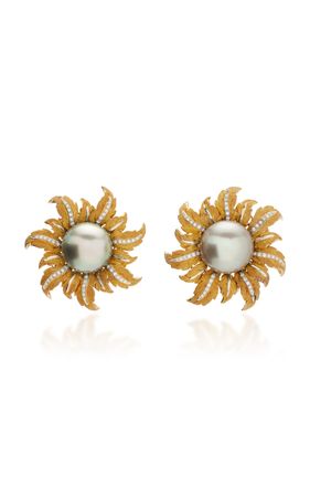 Vintage Bucellatti 18k Yellow Gold Pearl, Diamond Earrings By Jill Heller Vintage | Moda Operandi