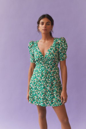 Kiss The Sky Floral Puff Sleeve Mini Dress | Urban Outfitters