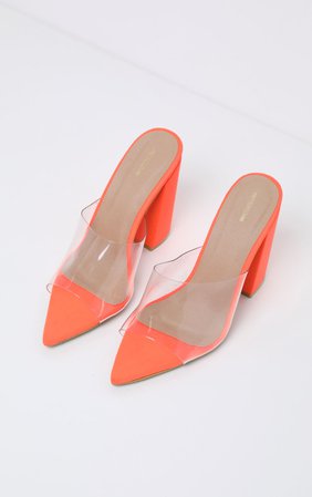 Orange Block Heel Point Toe Mule | Shoes | PrettyLittleThing USA