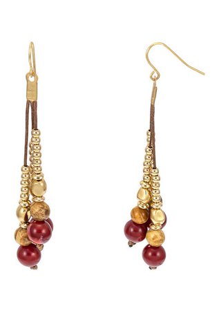 Belk Gold Tone Tassel Earrings with Berry and Neutral Bead Drops