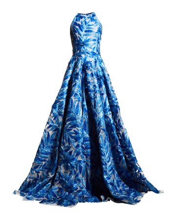 Naeem Khan Floral Ribbon Embroidered Halter Gown | Neiman Marcus