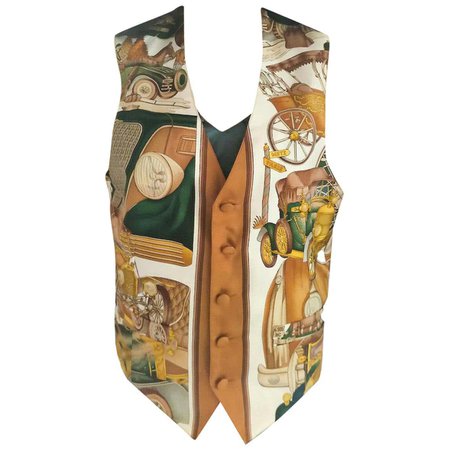 Hermès Les Automobiles Great Gatsby 100% Silk Scarf Print Vest FR 38/ US 4 6 For Sale at 1stDibs