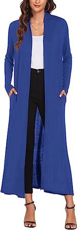 Bluetime Women Floor Length Open Front Drape Cardigan Lightweight Long Sleeve Maxi Duster with Pockets (S-3XL) at Amazon Women’s Clothing store