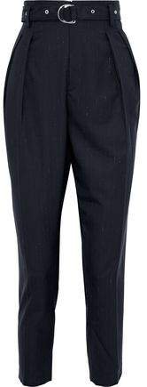 Wana Belted Pleated Pinstriped Wool Tapered Pants
