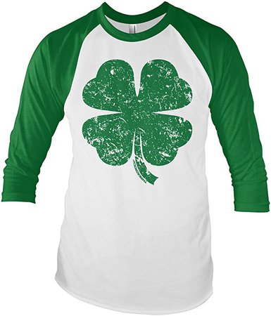 Amazon.com: Threadrock Distressed Green Four Leaf Clover Unisex Raglan T-shirt L White/Kelly: Clothing