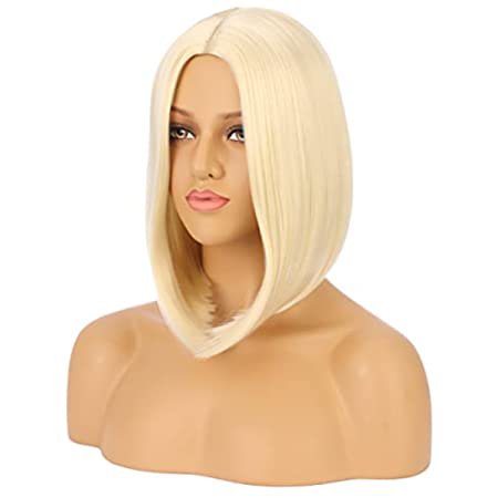 Amazon.com : eNilecor Short Light Blonde Bob Wigs 12" Straight with Bangs Synthetic Colorful Cosplay Daily Party Wig for Women Natural As Real Hair+ Free Wig Cap (Light Blonde) : Beauty