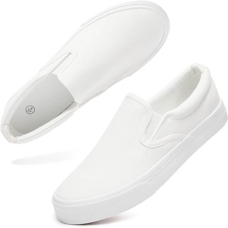 Amazon.com | Women's Slip on Shoes Low Top Canvas Sneakers Non Slip Fashion Casual Shoes（White Mono.US11 | Fashion Sneakers