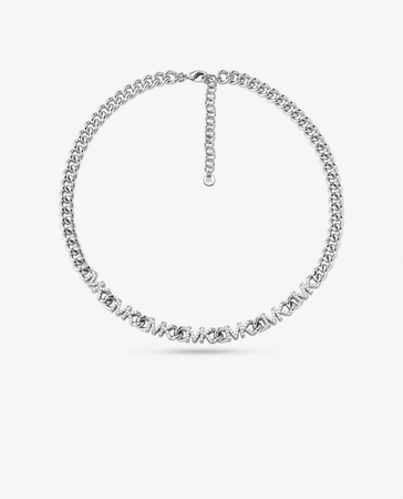 Michael Kors- Platinum-Plated Brass Pavé Logo Chain Necklace