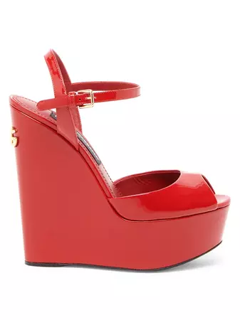 Shop Dolce&Gabbana Patent Leather Wedge Sandals | Saks Fifth Avenue