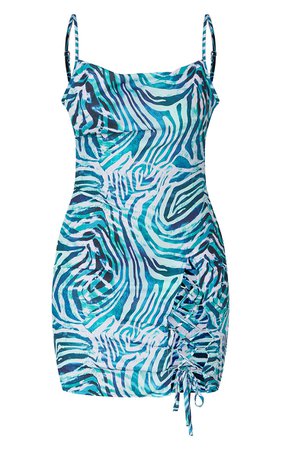 Green Zebra Print Strappy Lace Up Bodycon Dress | PrettyLittleThing USA