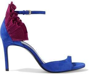 Pleated Satin-trimmed Suede Sandals