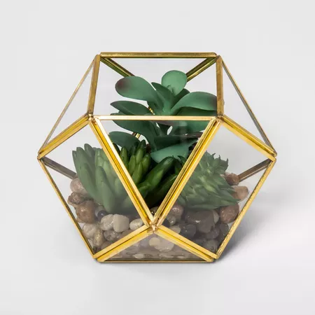 4.1" X 4" Artificial Succulent Glass Terrarium Gold - Opalhouse™ : Target
