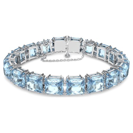 Millenia bracelet, Square cut, Medium, Blue, Rhodium plated | Swarovski