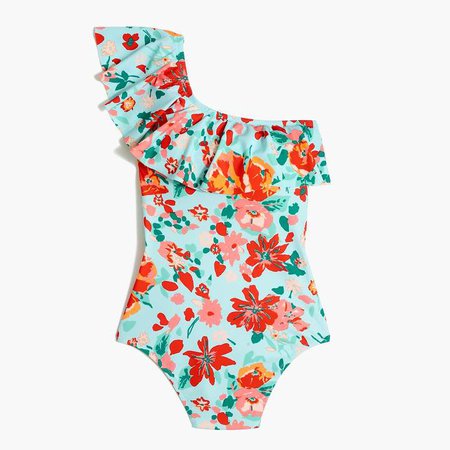 Printed ruffle one-shoulder one-piece swimsuit