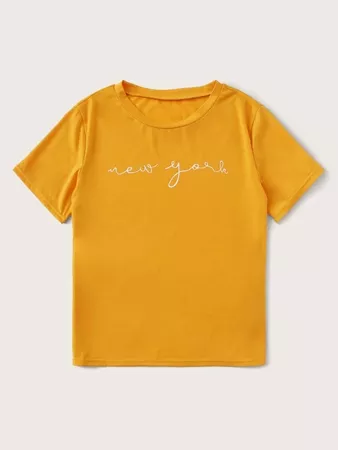 Letter Graphic Short Sleeve Tee | SHEIN USA yellow