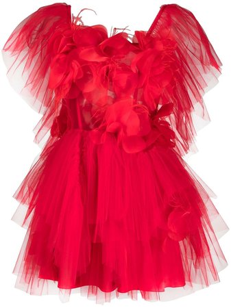 loulou red tulle puff minidress