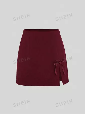 Slim Fit Split Hem Skirt With Bow Decoration